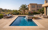 Modern Rectangular Outdoor Pool with Raised Spa and Waterfall