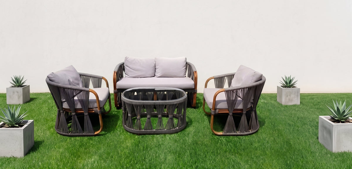 Outdoor Woven Rope Sofa and Two Armchairs Set