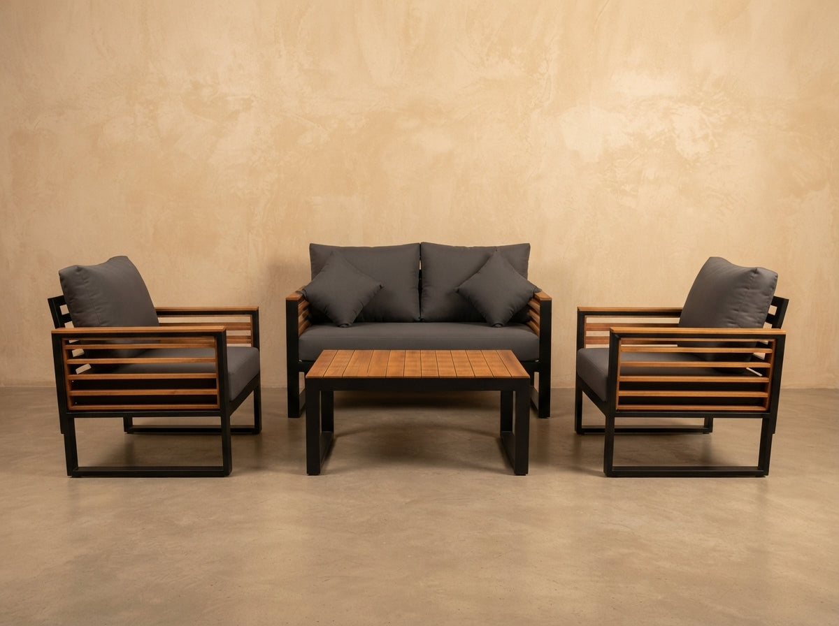 Two Seater Sofa, Two Armchairs and a Table