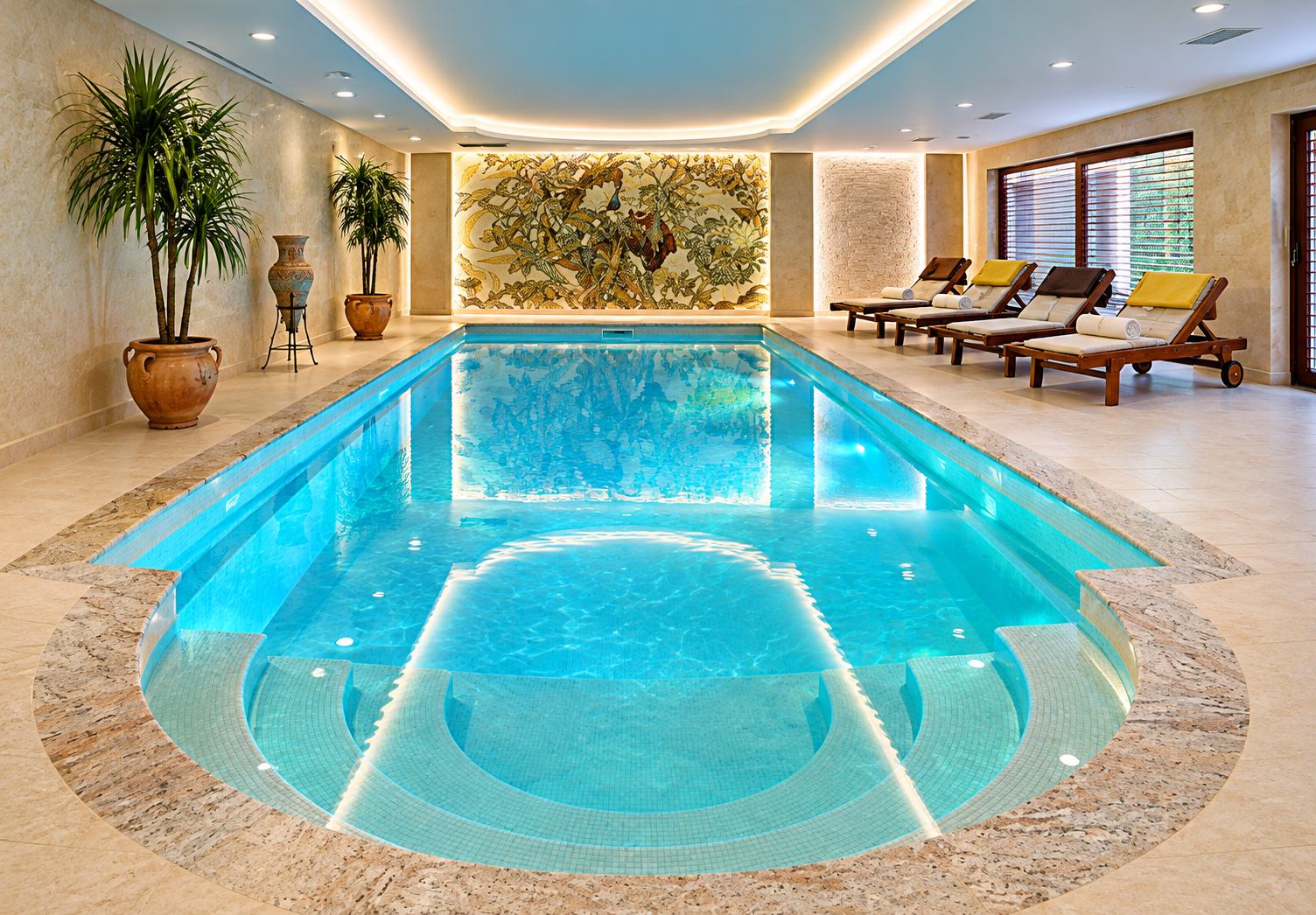 Luxury Indoor Pool Wall Art – Turquoise Water & Botanical Spa Decor