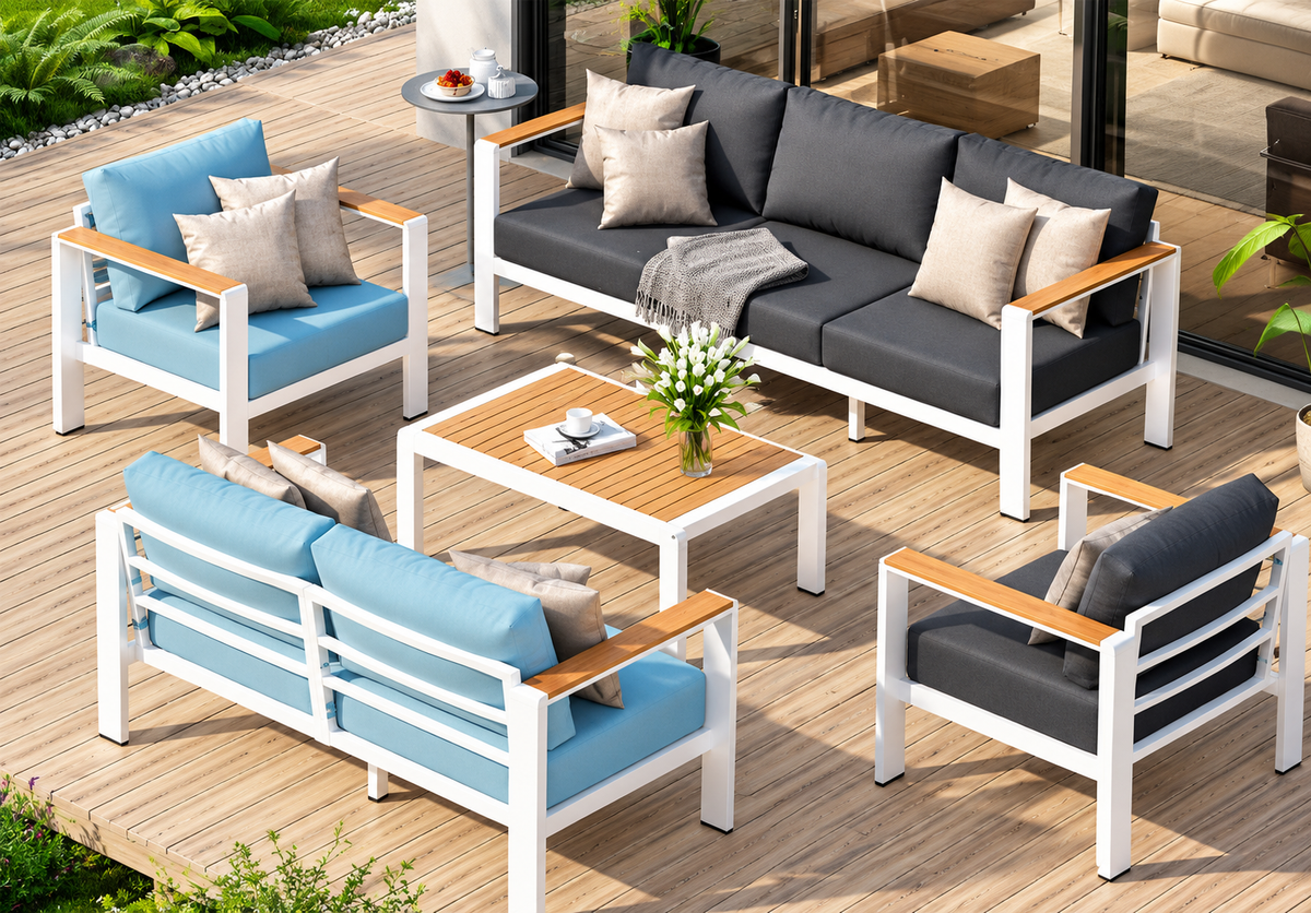 Modern Three Seater Sofa, Two Seater Sofa, Two Armchairs and a Table