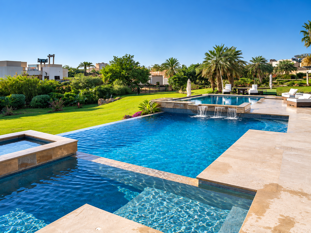 Modern Luxury Outdoor Pool with Spa & Waterfall