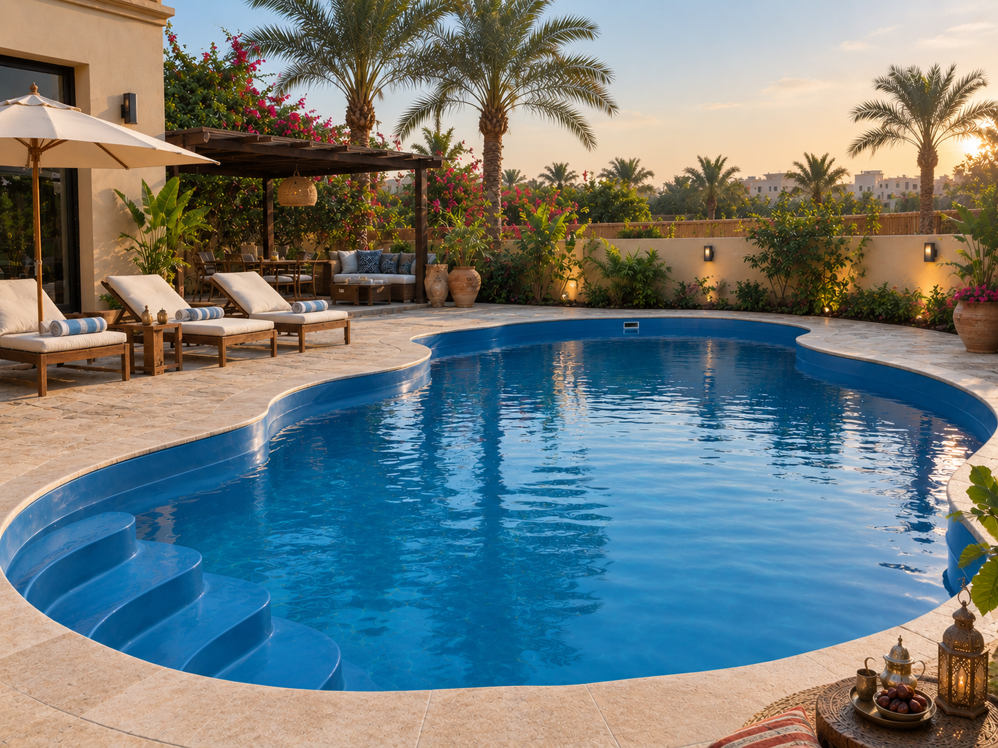 Dark Blue Freeform Fiberglass Swimming Pool