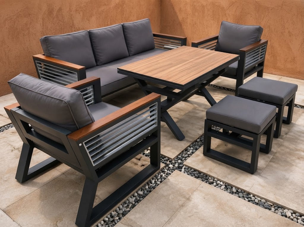 Modern Outdoor Dining Set with Charcoal Cushions