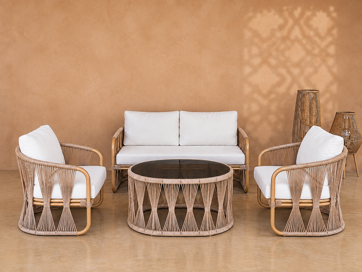 Two Seater Sofa, Two Armchairs and a Table