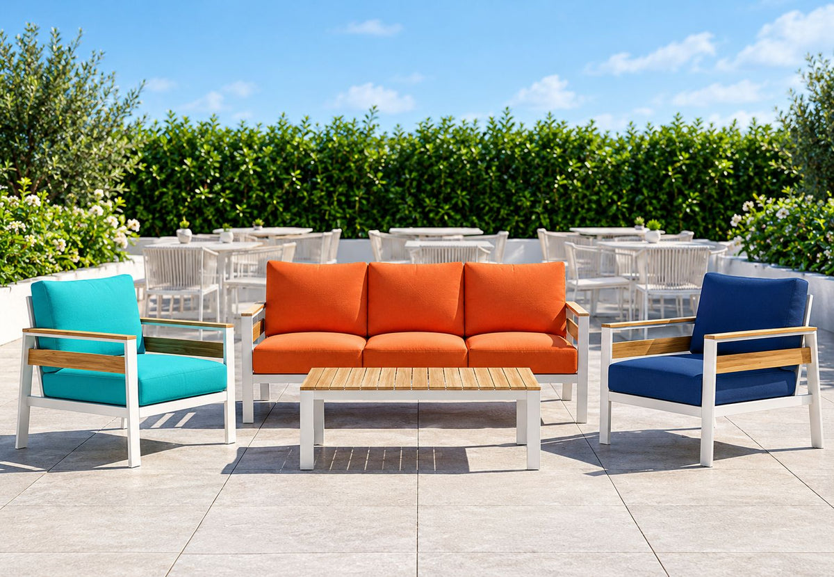 Three Seater Sofa, Two Armchairs and a Table