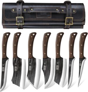 hoshanho full tang butcher knife set with leather sheaths