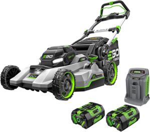 ego cordless electric lawn mower 21 inch on green lawn