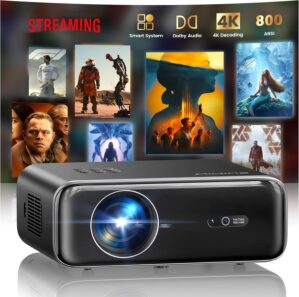p62 pro portable bluetooth projector on table ready for movie