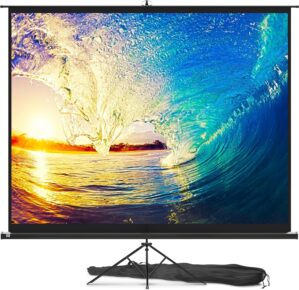 120-inch portable projector screen with tripod stand set up