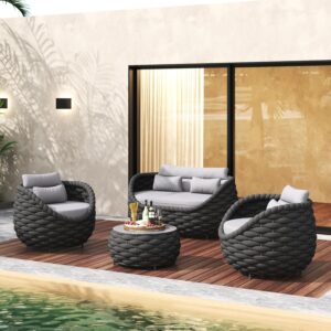 Outdoor 4-piece patio sofa set on backyard patio