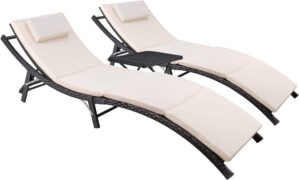 Devoko adjustable outdoor chaise lounge with cushion on patio